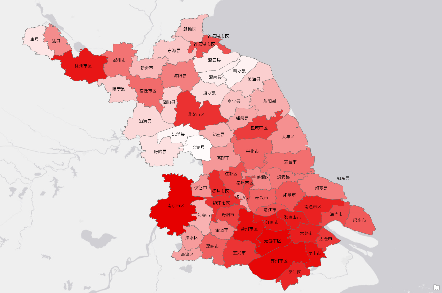 Administrative boundaries in Jiangsu 2010